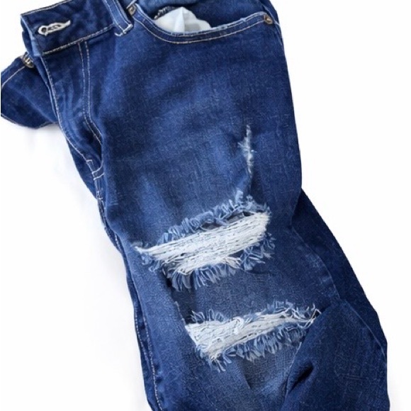 KanCan Dark Blue Distressed Boyfriend Jeans - Picture 2 of 6